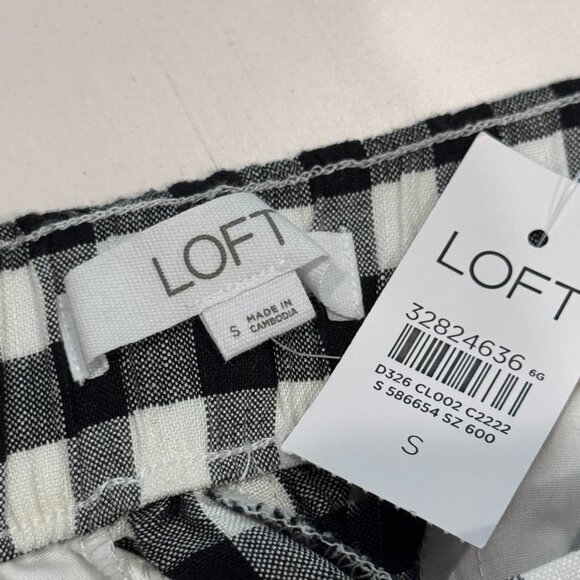 Loft Black & White Gingham Wide Leg Cropped Pants with Tie Belt, Sz S - Picture 6 of 8
